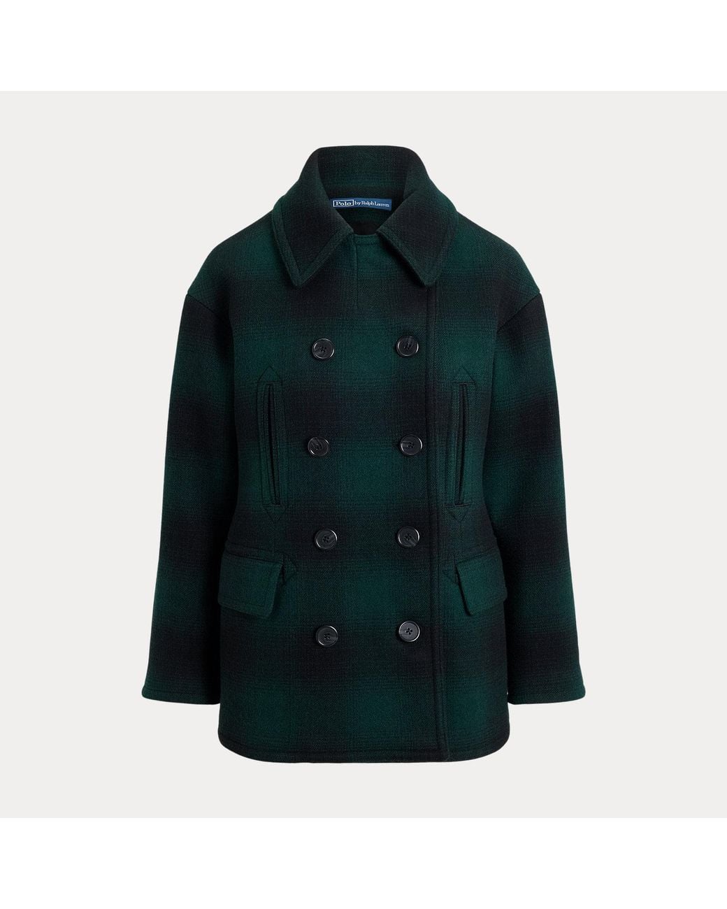 Polo Ralph Lauren Black Sculpted Plaid Wool-Blend Peacoat