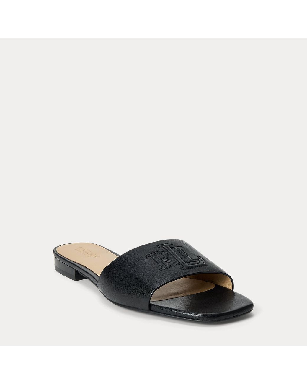 Ralph Lauren Black Everley Calfskin Slide Sandal