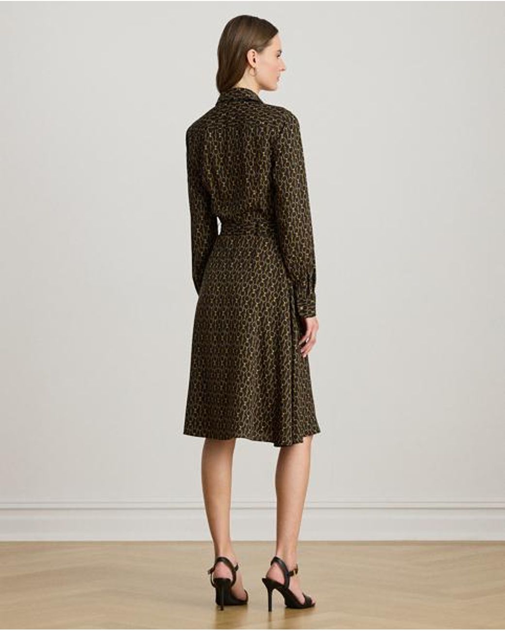 Ralph Lauren Black Chain-Print Crepe Shirtdress