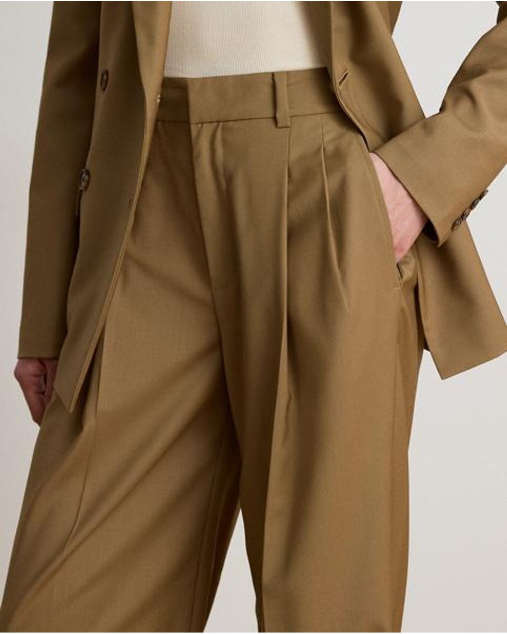 Ralph Lauren Natural Pleated Wool Pant