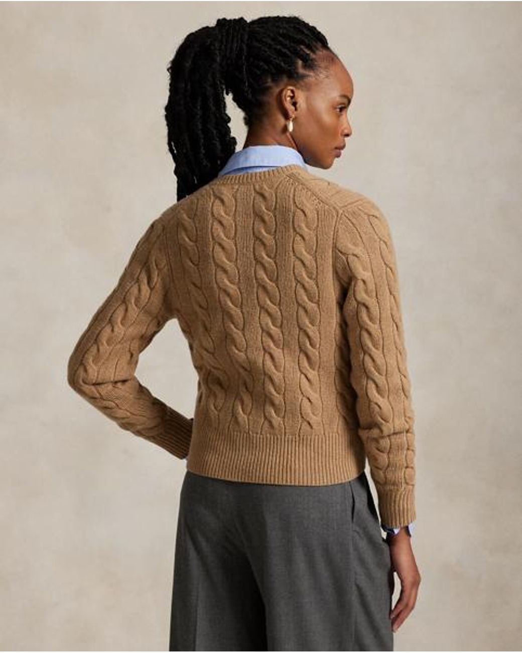 Polo Ralph Lauren Brown Cable-Knit Wool-Cashmere Cardigan