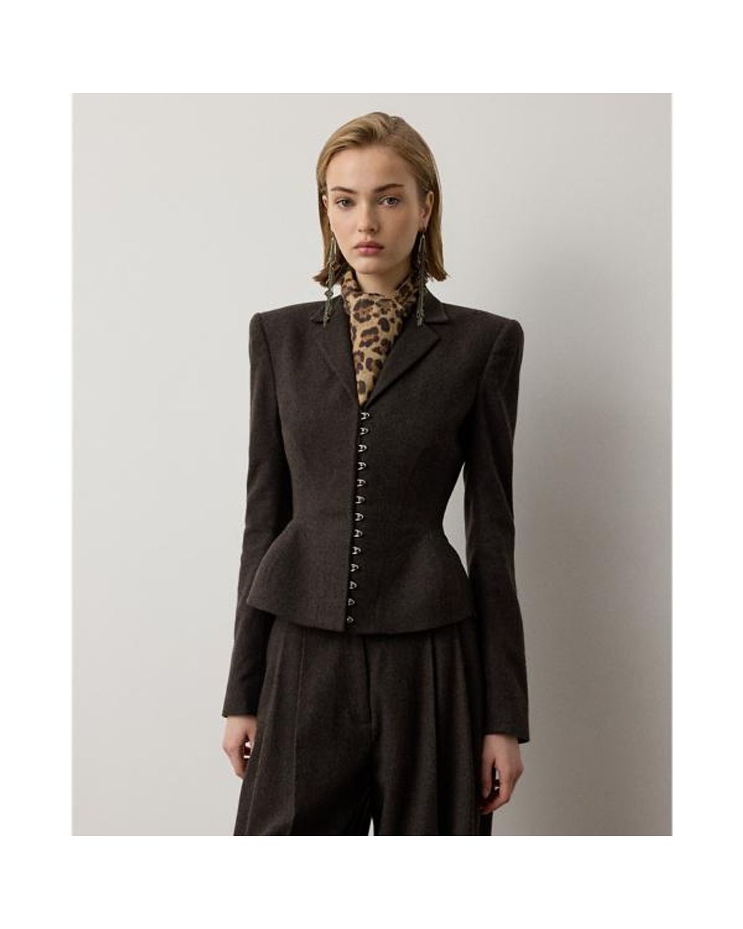 Ralph Lauren Black Joleene Wool Herringbone Jacket