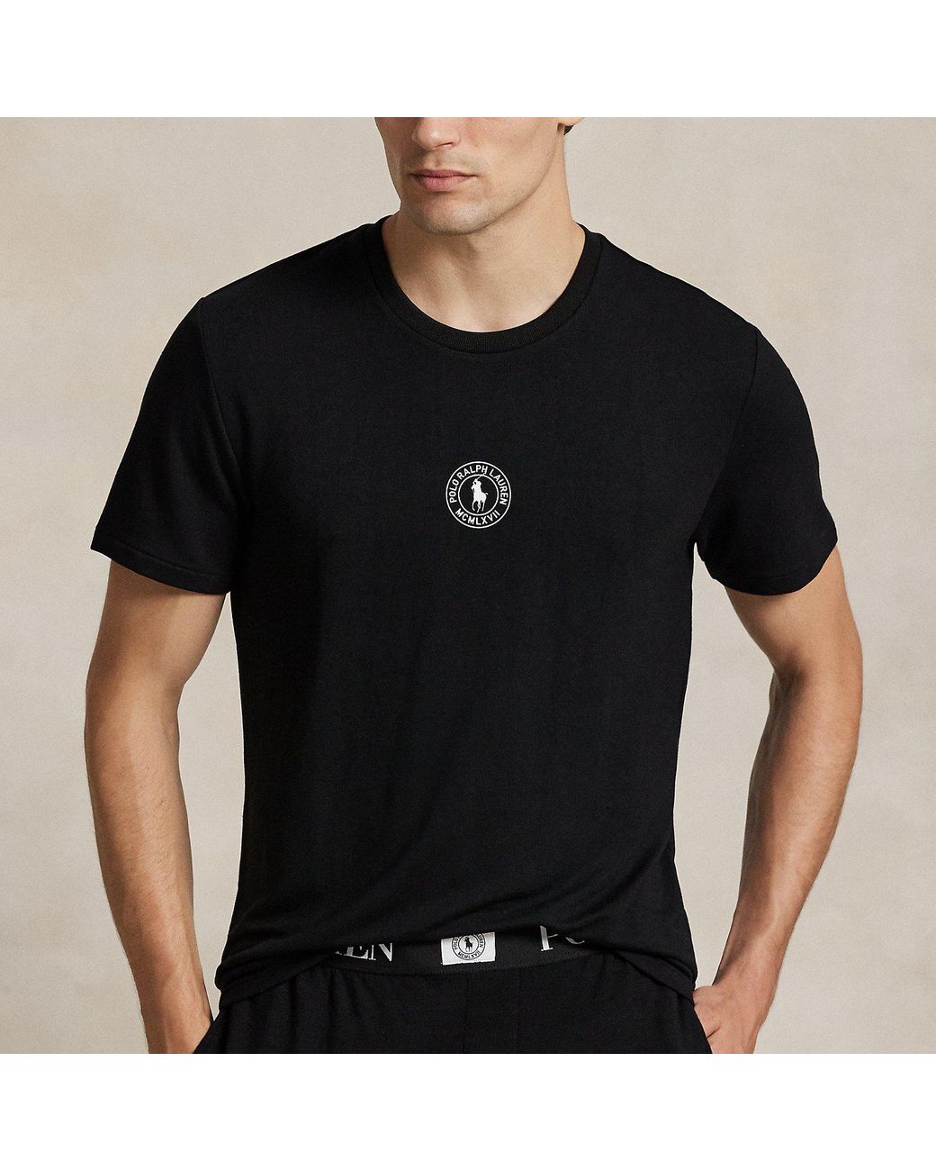 Polo Ralph Lauren Black Logo French Terry Sleep Shirt for men