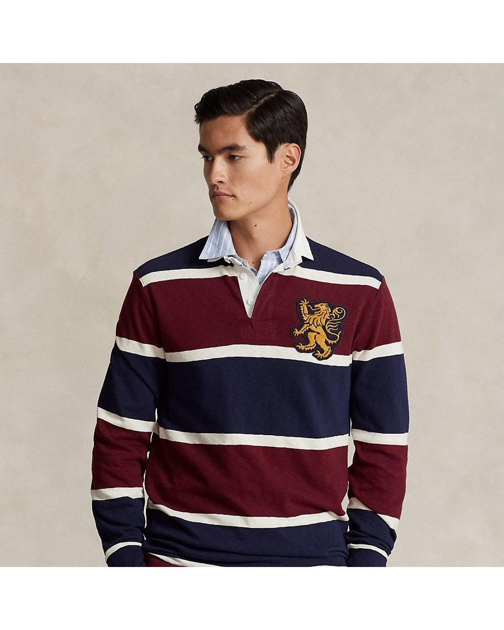 Polo Ralph Lauren Classic Fit Striped Jersey Rugby Shirt in Red for Men |  Lyst