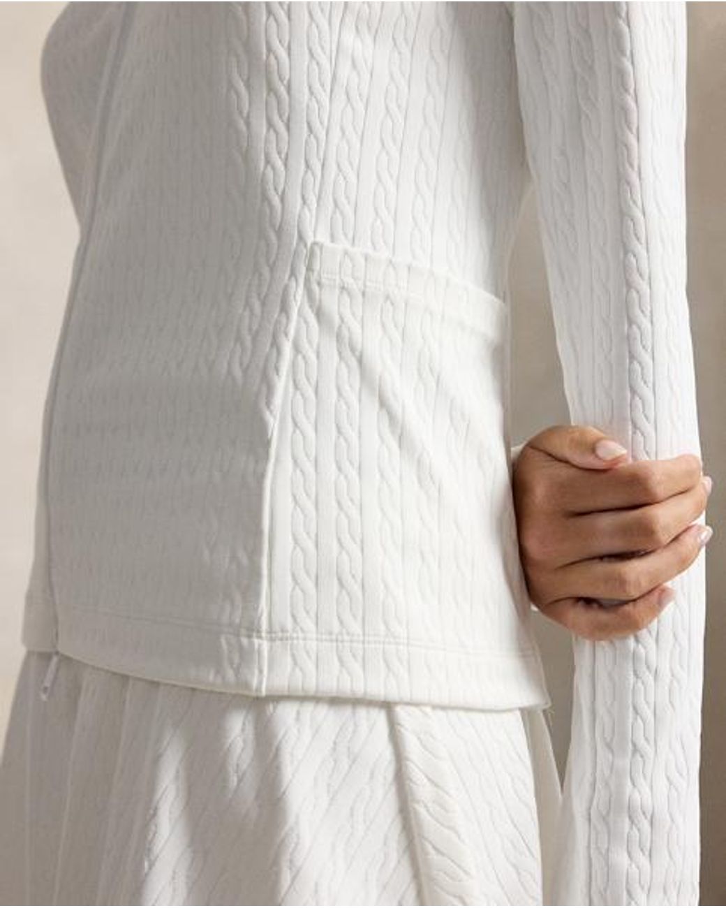 Ralph Lauren White Cable Stretch-Jacquard Zip Jacket