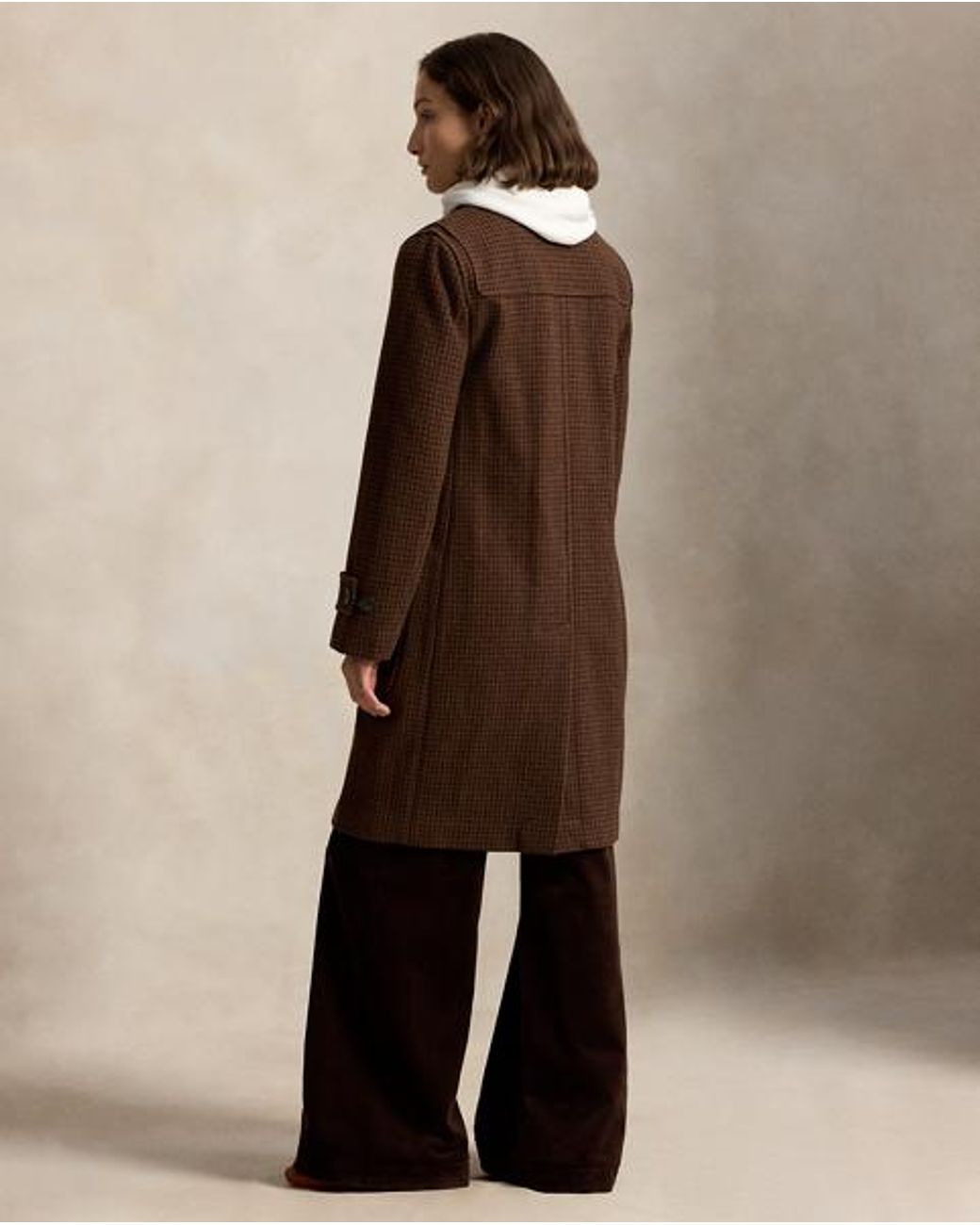 Polo Ralph Lauren Brown Houndstooth Wool Toggle Coat