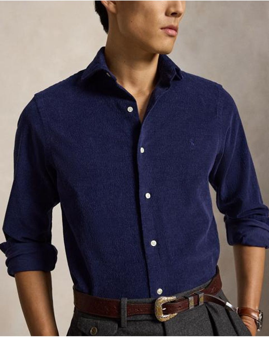 Polo Ralph Lauren Blue Custom Fit Stretch Corduroy Shirt for men