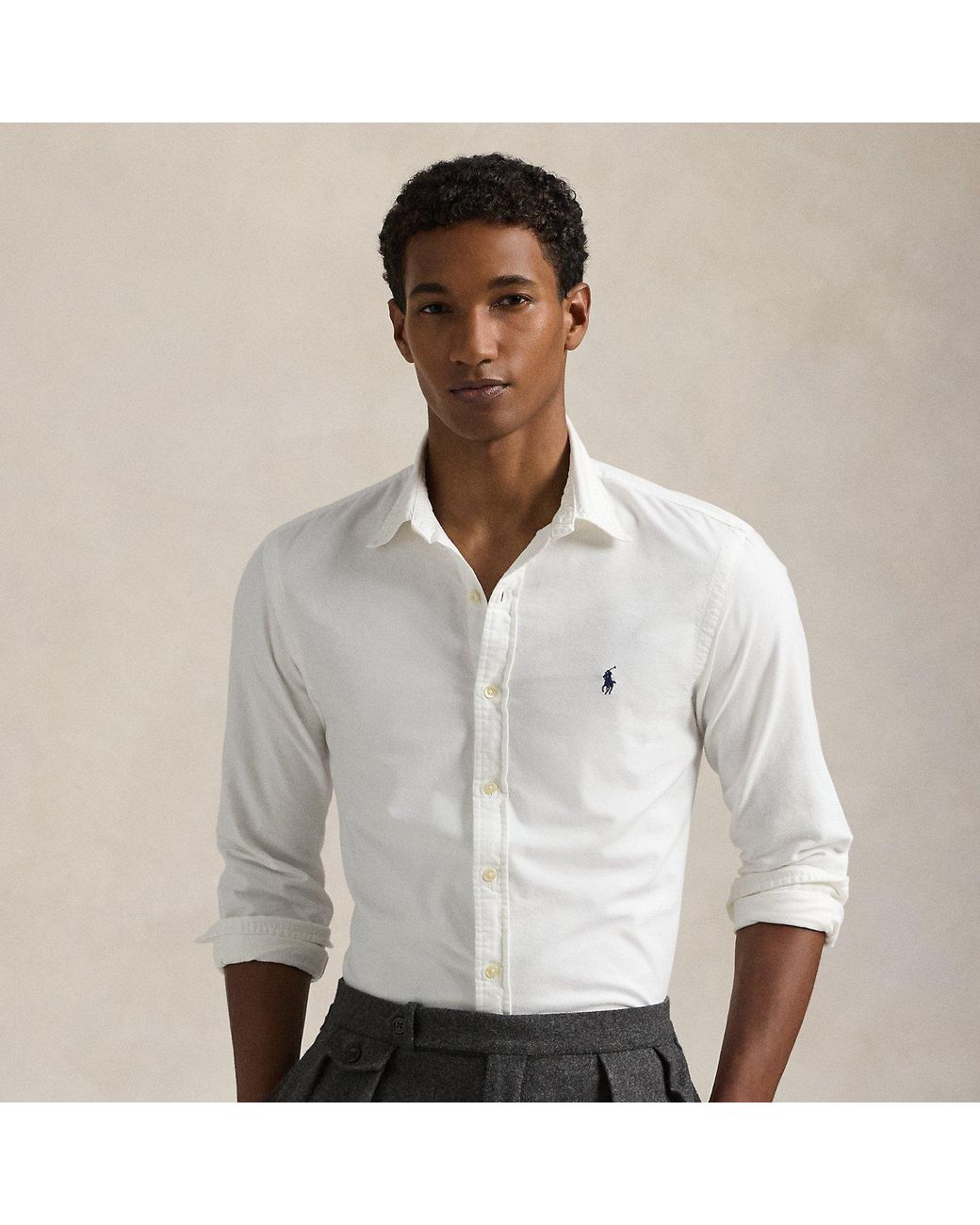 Polo Ralph Lauren White Slim Fit Garment-Dyed Oxford Shirt for men