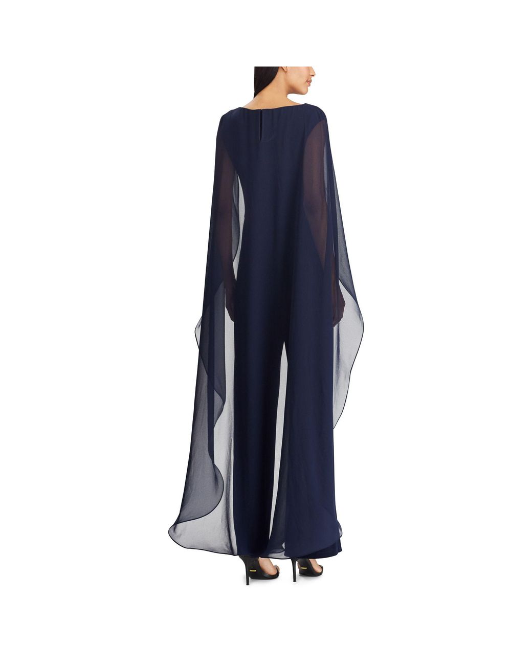 Ralph Lauren CAPE ワンピース BLUE Ralph Lauren Georgette-cape Jersey Gown in Blue | Lyst