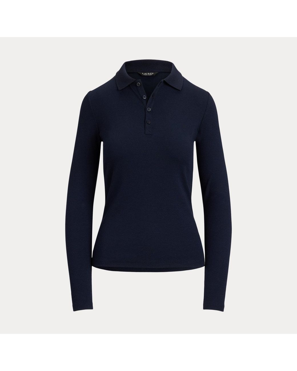 Ralph Lauren Blue Rib-Knit Long-Sleeve Polo Shirt