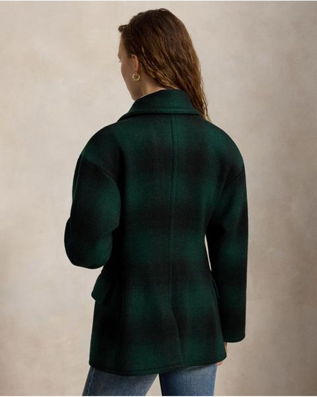 Polo Ralph Lauren Black Sculpted Plaid Wool-Blend Peacoat