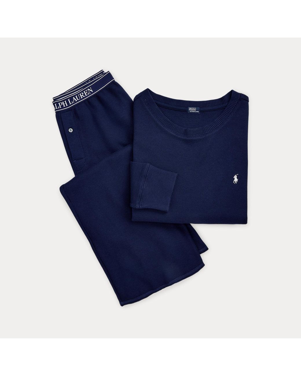 Polo Ralph Lauren Blue Waffle-Knit Long-Sleeve Pyjama Set