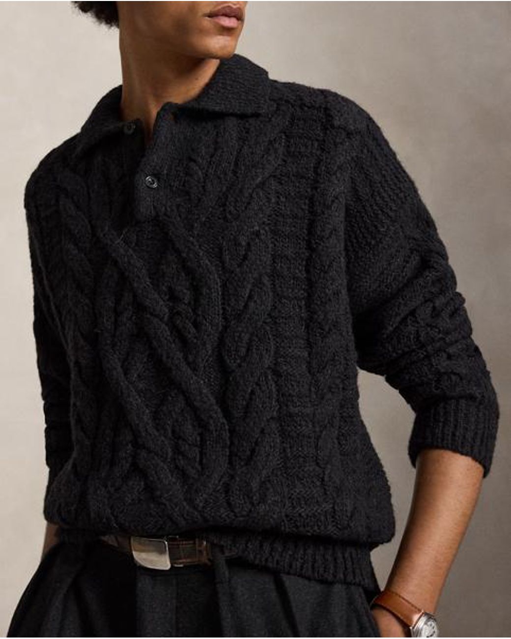 Polo Ralph Lauren Black Aran-Knit Wool-Alpaca Sweater for men