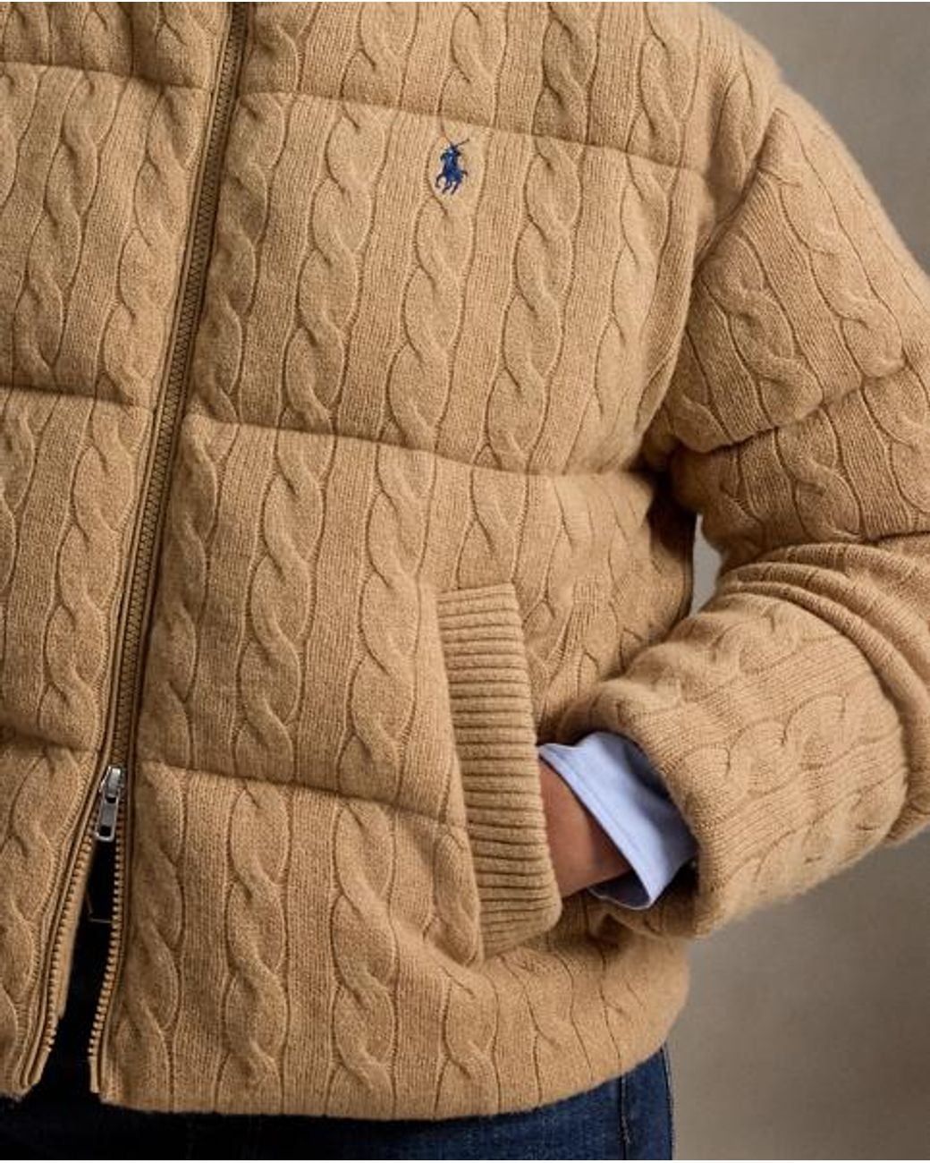Polo Ralph Lauren Brown Cable Wool-Cashmere Puffer Jacket
