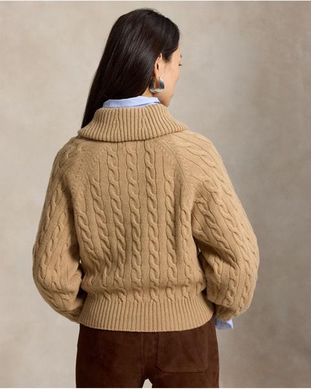 Polo Ralph Lauren Natural Cable Wool-Cashmere Collared Cardigan