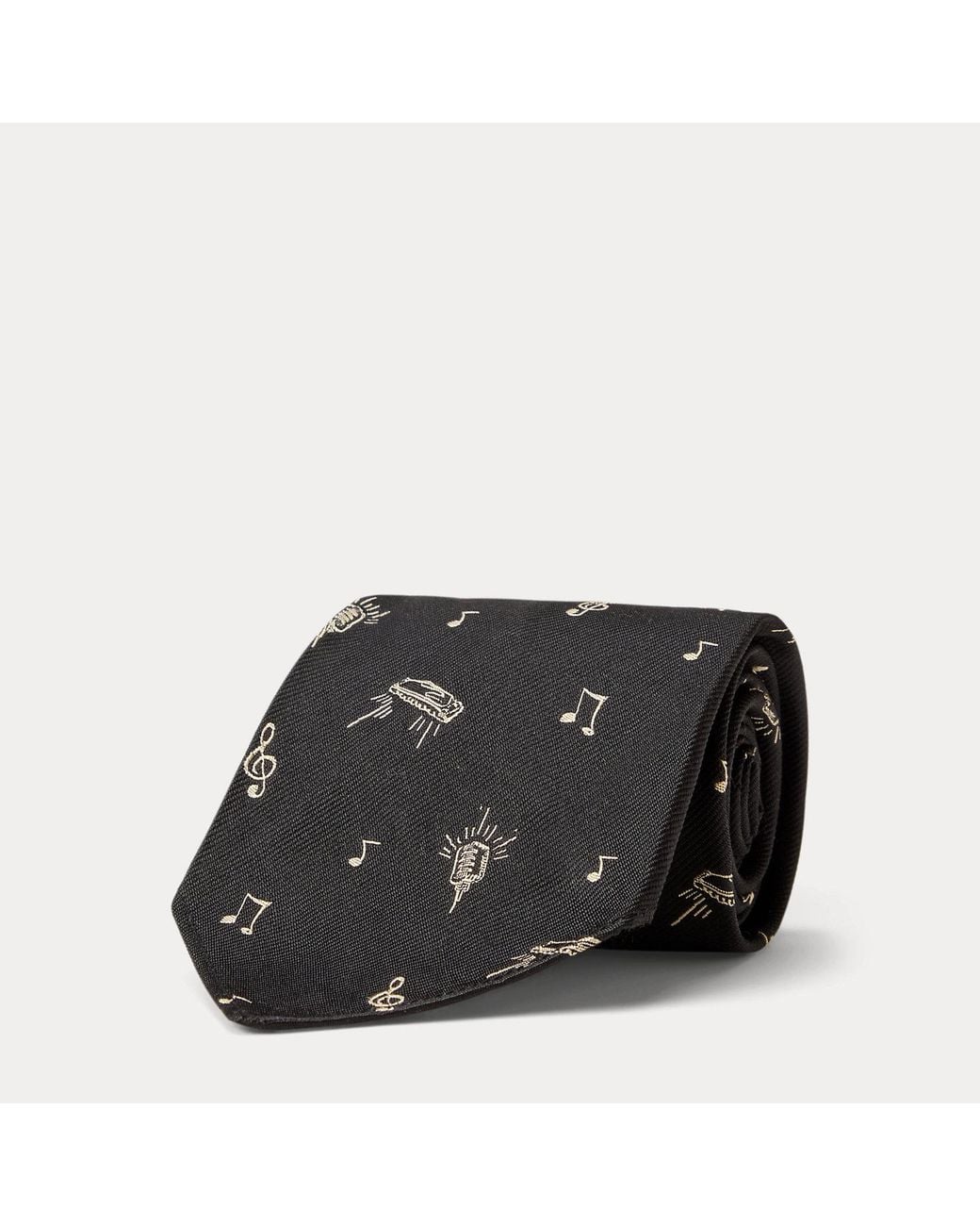 Ralph Lauren White Handmade Music-Note Silk Tie for men
