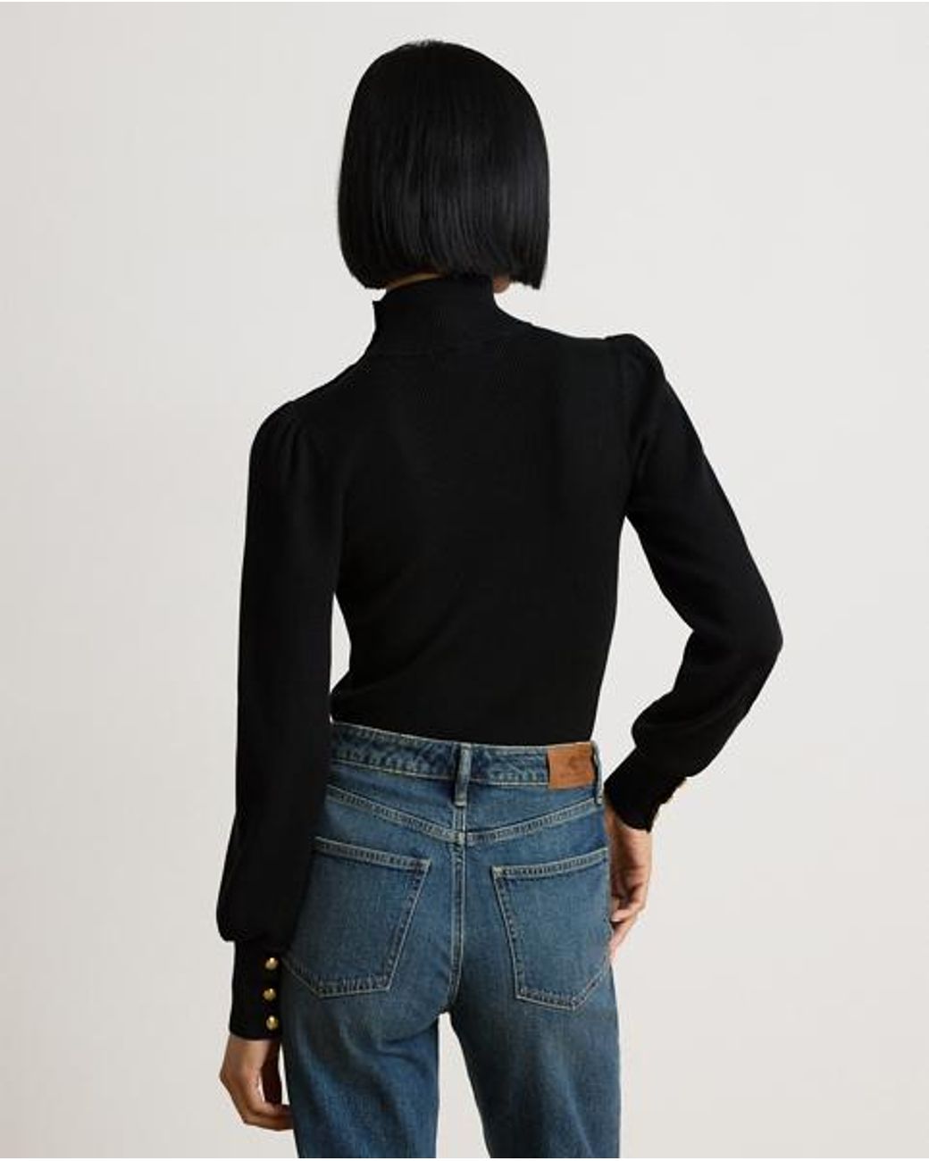 Ralph Lauren Black Button-Trim Mockneck Jumper