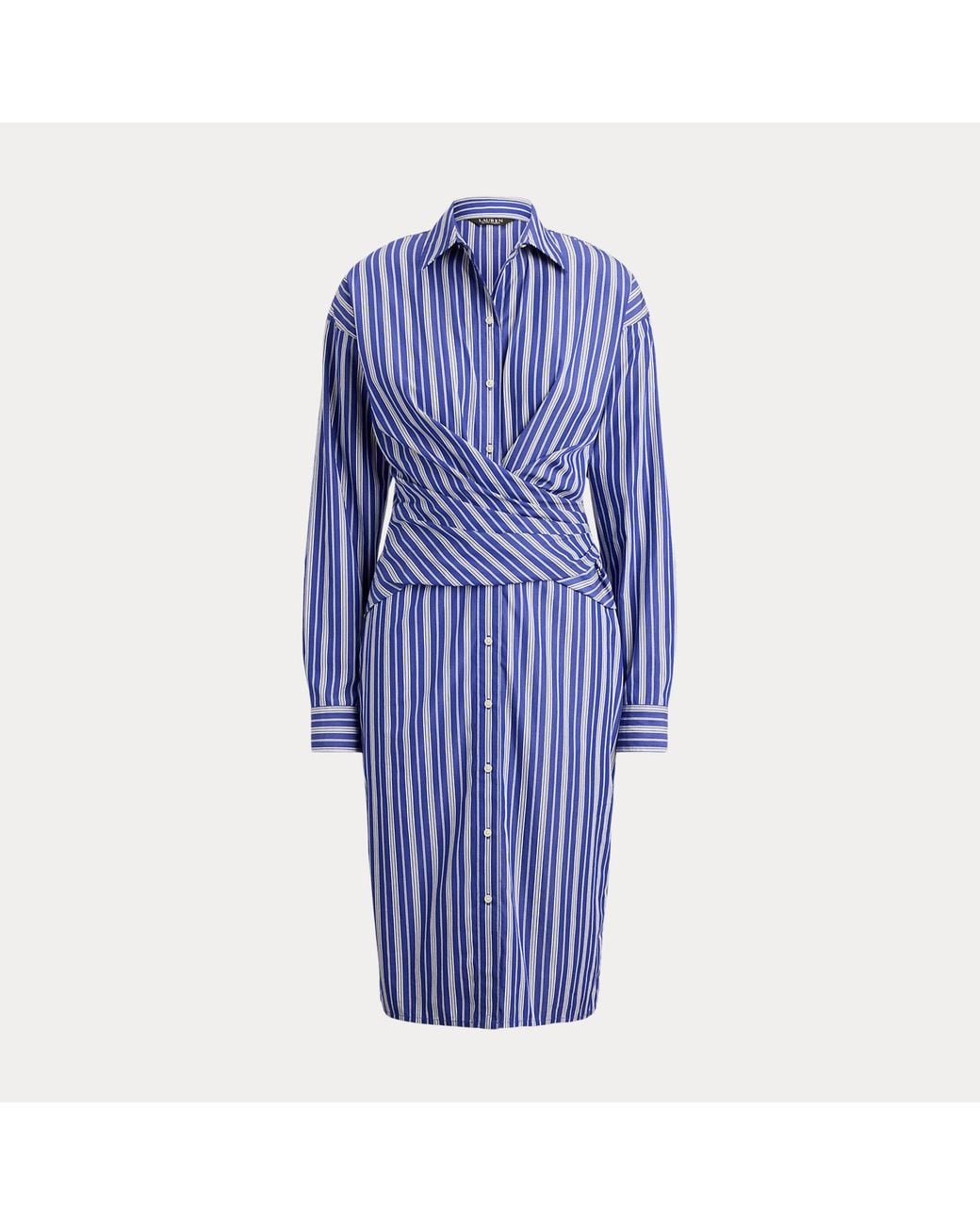 Ralph Lauren Blue Striped Cotton Broadcloth Shirtdress