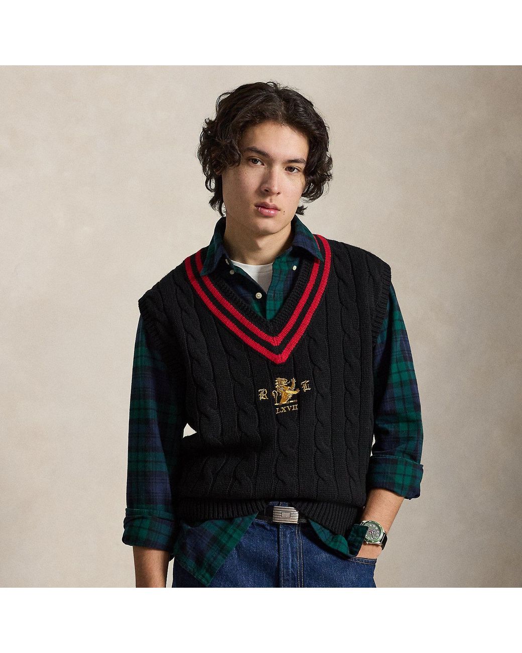Polo Ralph Lauren Black Wool Cricket Sweater Vest for men