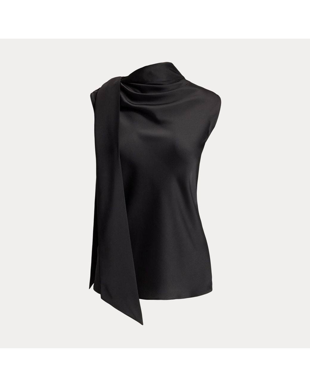 Ralph Lauren Black Ralph Tie-Neck Charmeuse Sleeveless Blouse