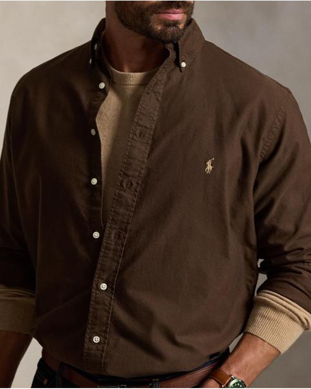 Ralph Lauren Brown Garment-Dyed Oxford Shirt for men