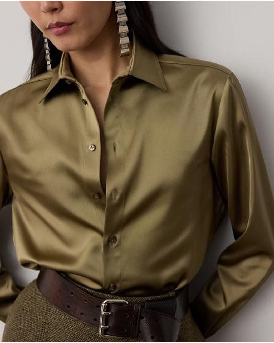 Ralph Lauren Green Adrien Relaxed Fit Satin Shirt
