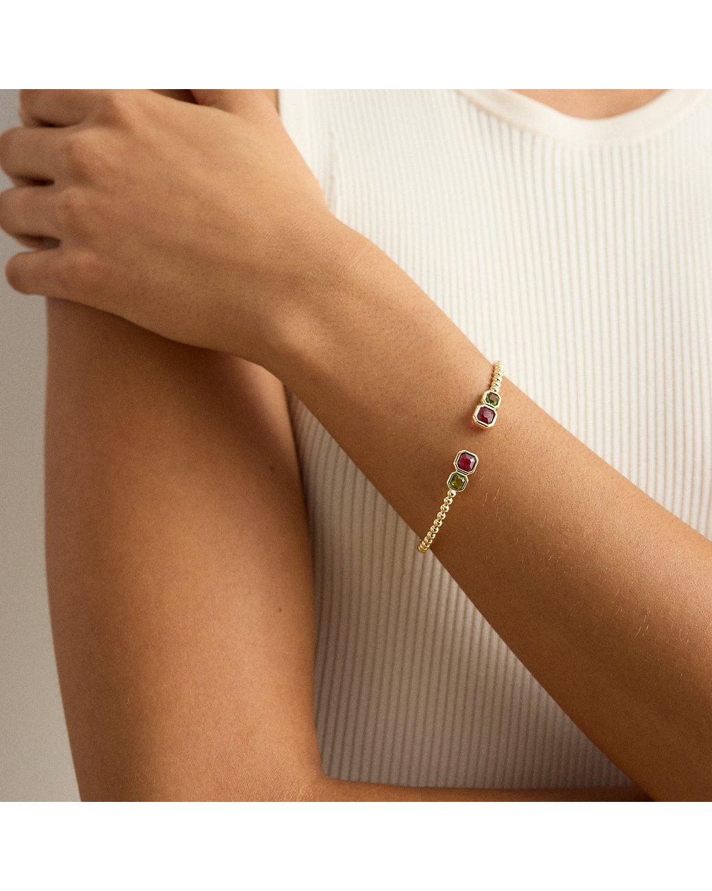 Ralph Lauren Brown Plated Beaded Stone Cuff Bracelet