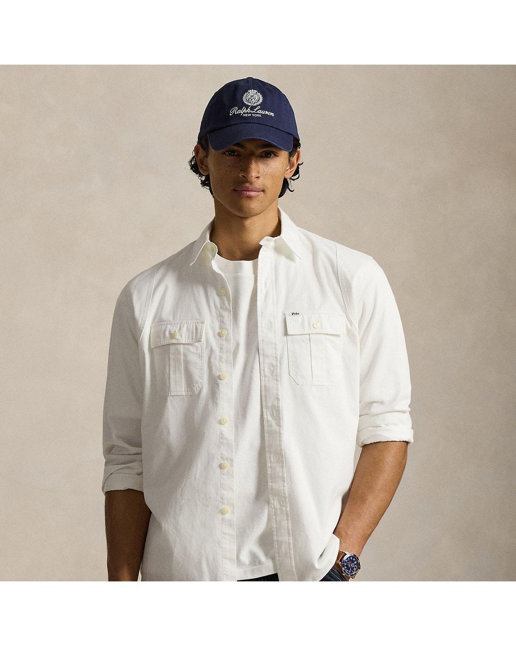 Polo Ralph Lauren Classic Fit Sateen Workshirt in White for Men | Lyst