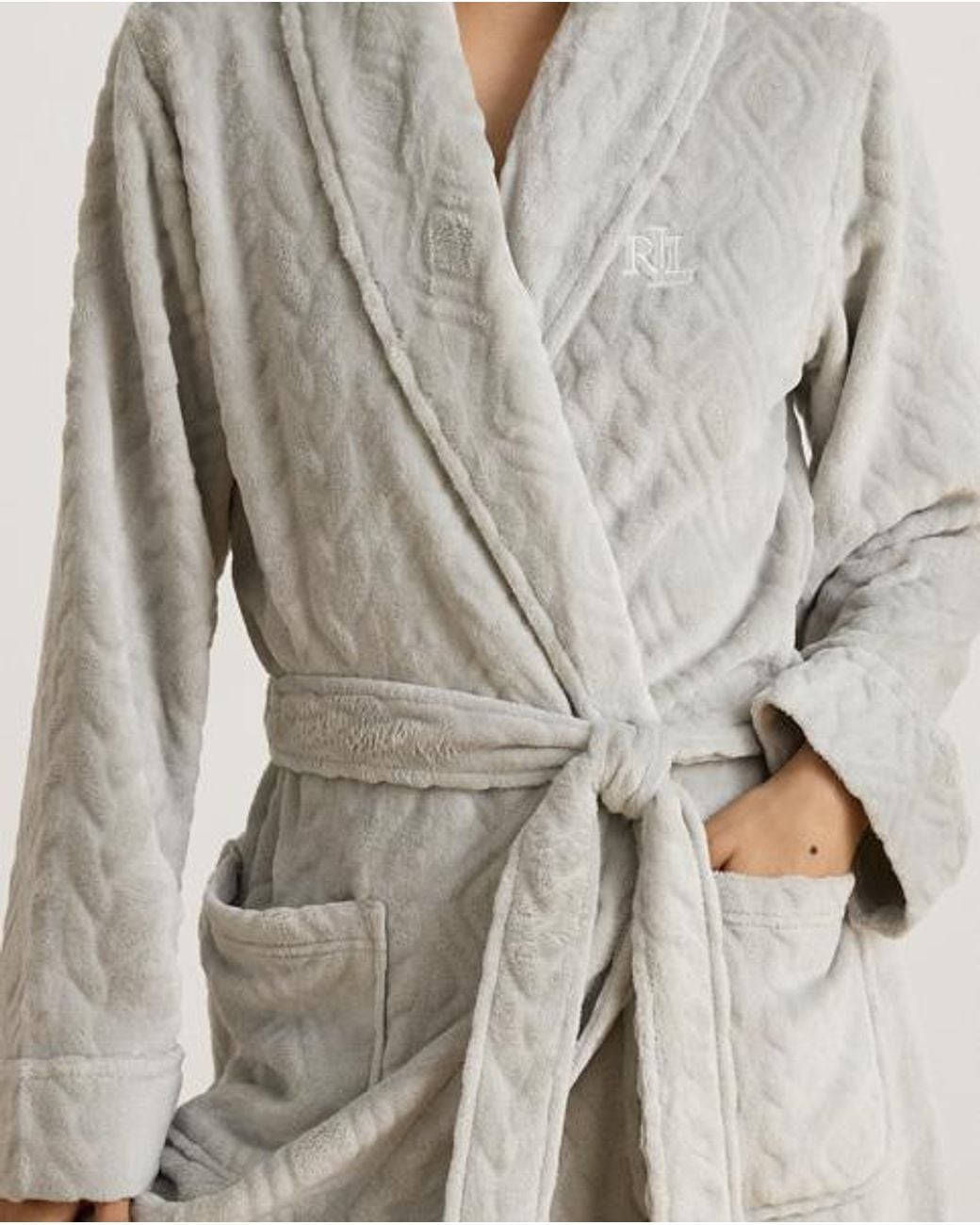 Ralph Lauren Gray Aran-Clipped Chenille Shawl-Collar Robe