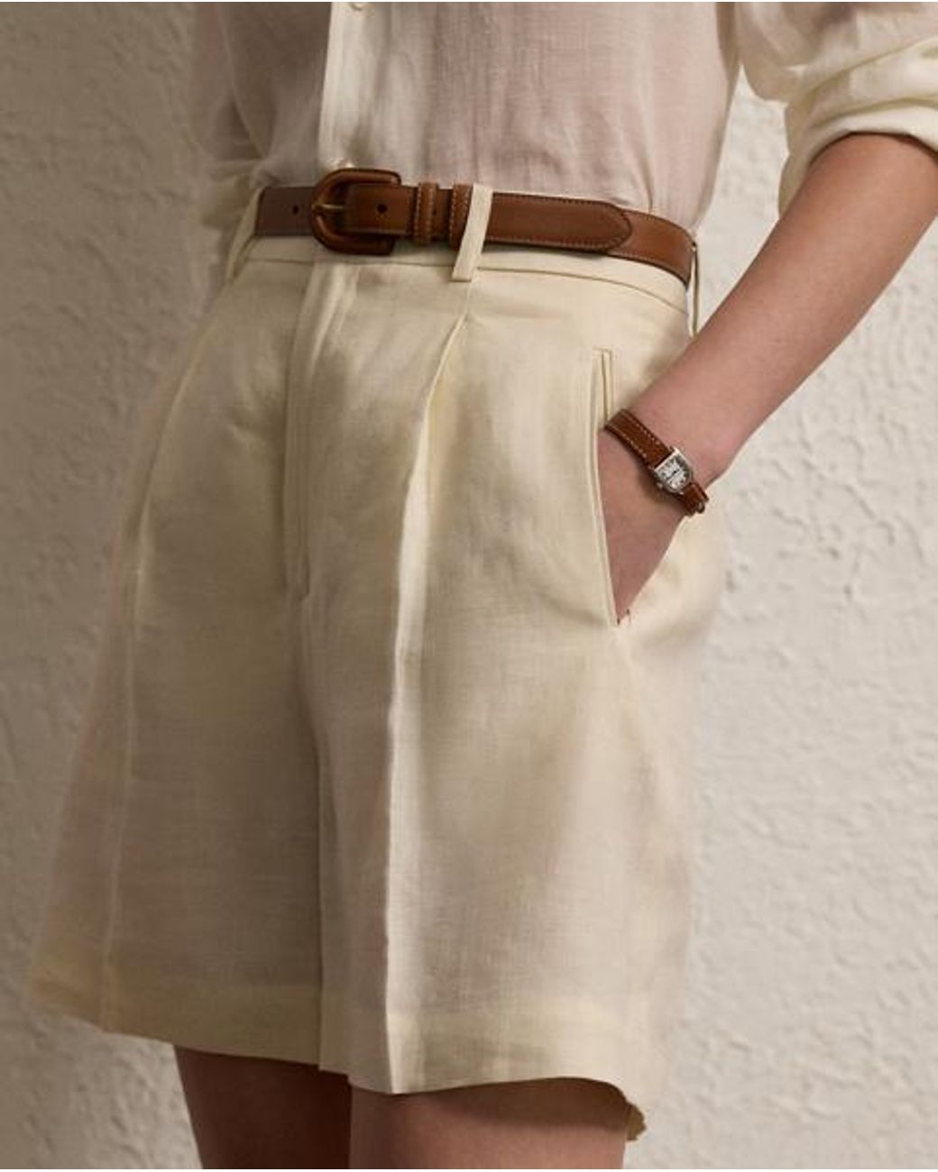 Ralph Lauren Natural Tracy Pleated Linen Short