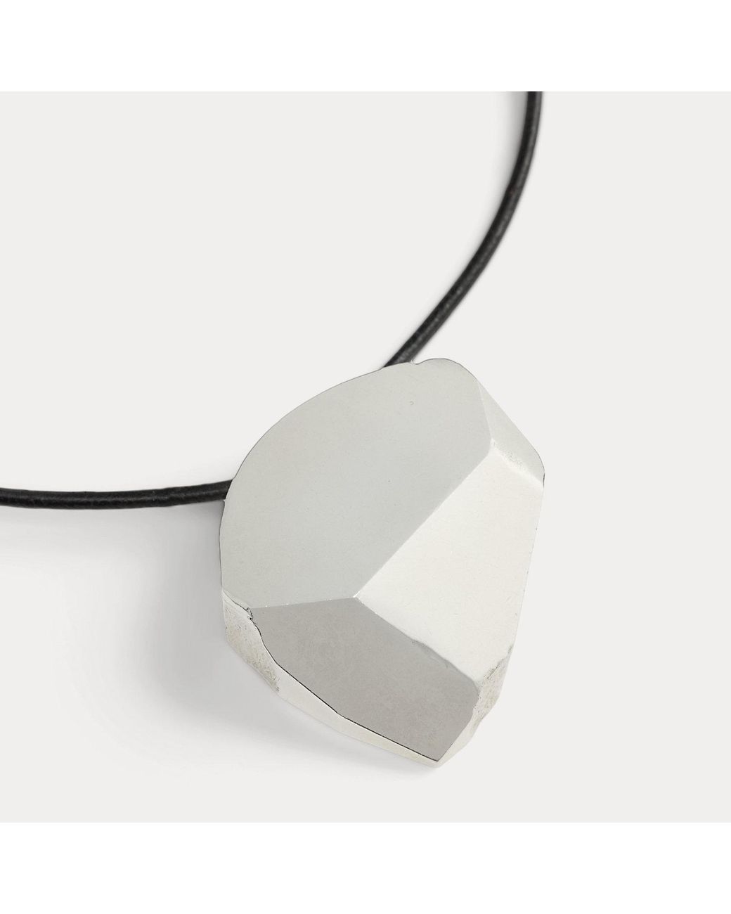Ralph Lauren Gray Tone Geometric Leather Necklace