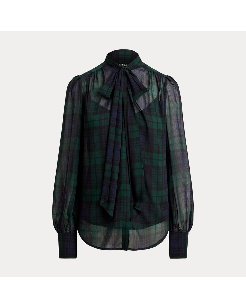 Ralph Lauren Black Watch Georgette Tie-Neck Blouse