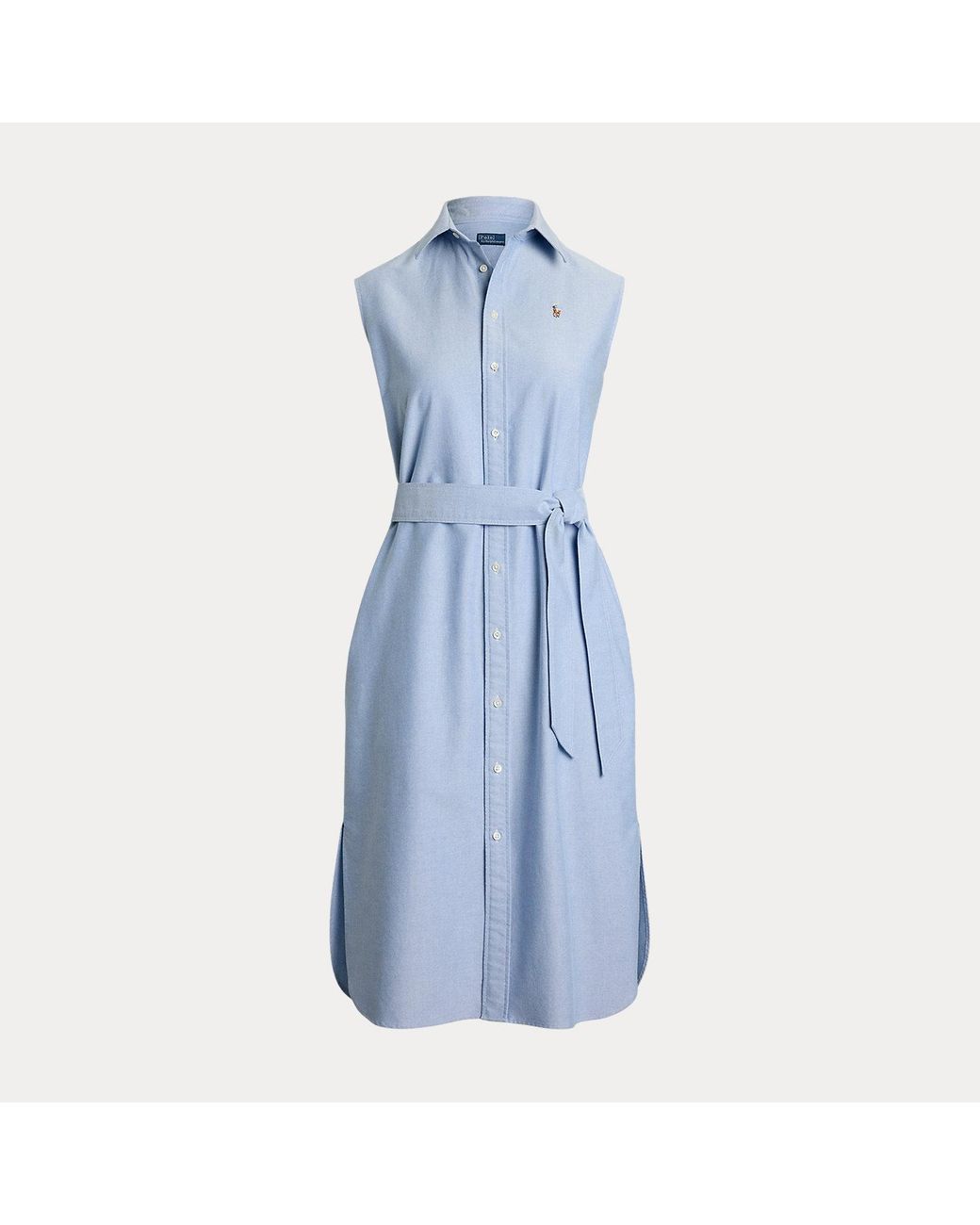 Polo Ralph Lauren Blue Belted Oxford Sleeveless Shirtdress
