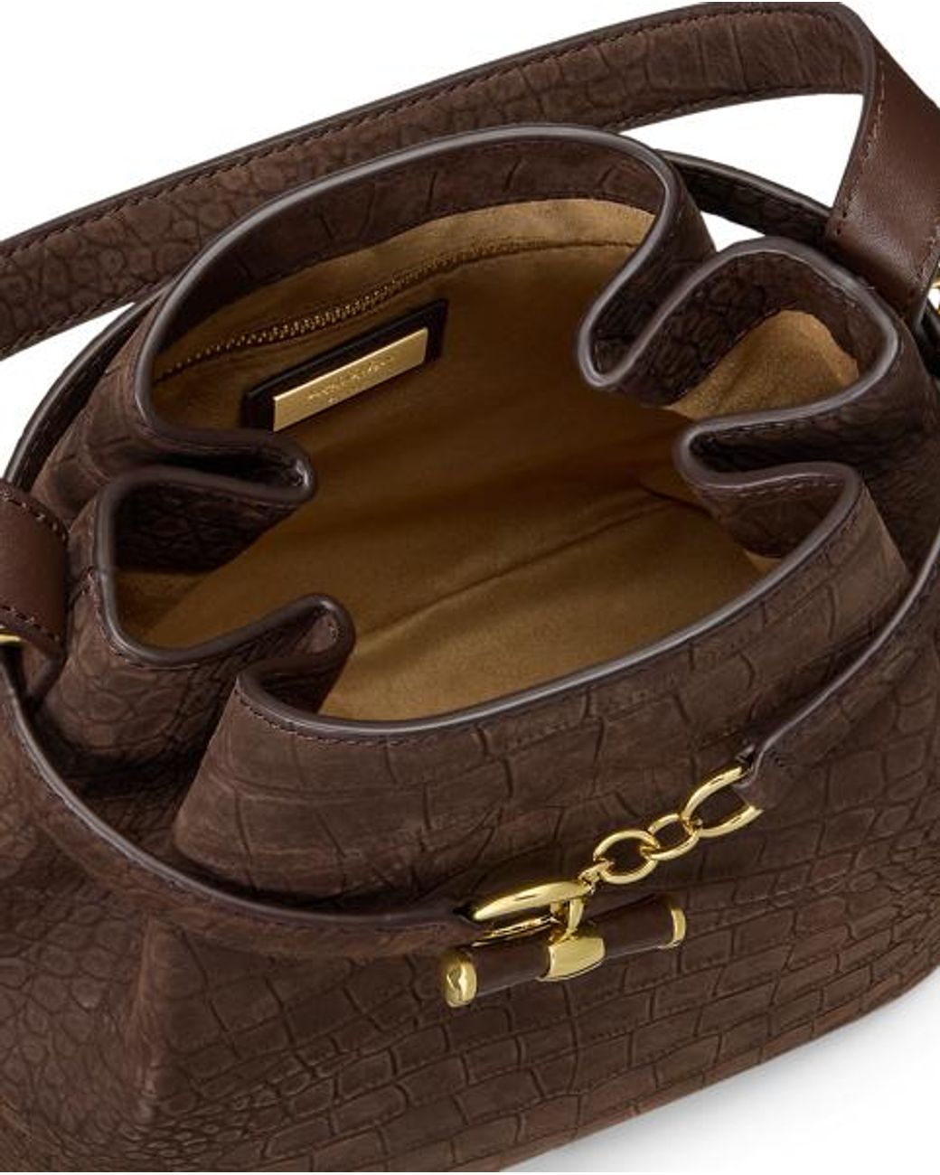 Ralph Lauren Brown Embossed Nubuck Medium Blaike Bucket Bag