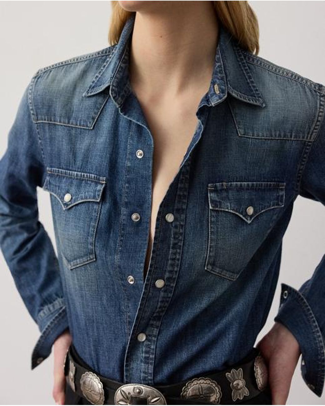 Ralph Lauren Blue Payson Cotton Denim Western Shirt