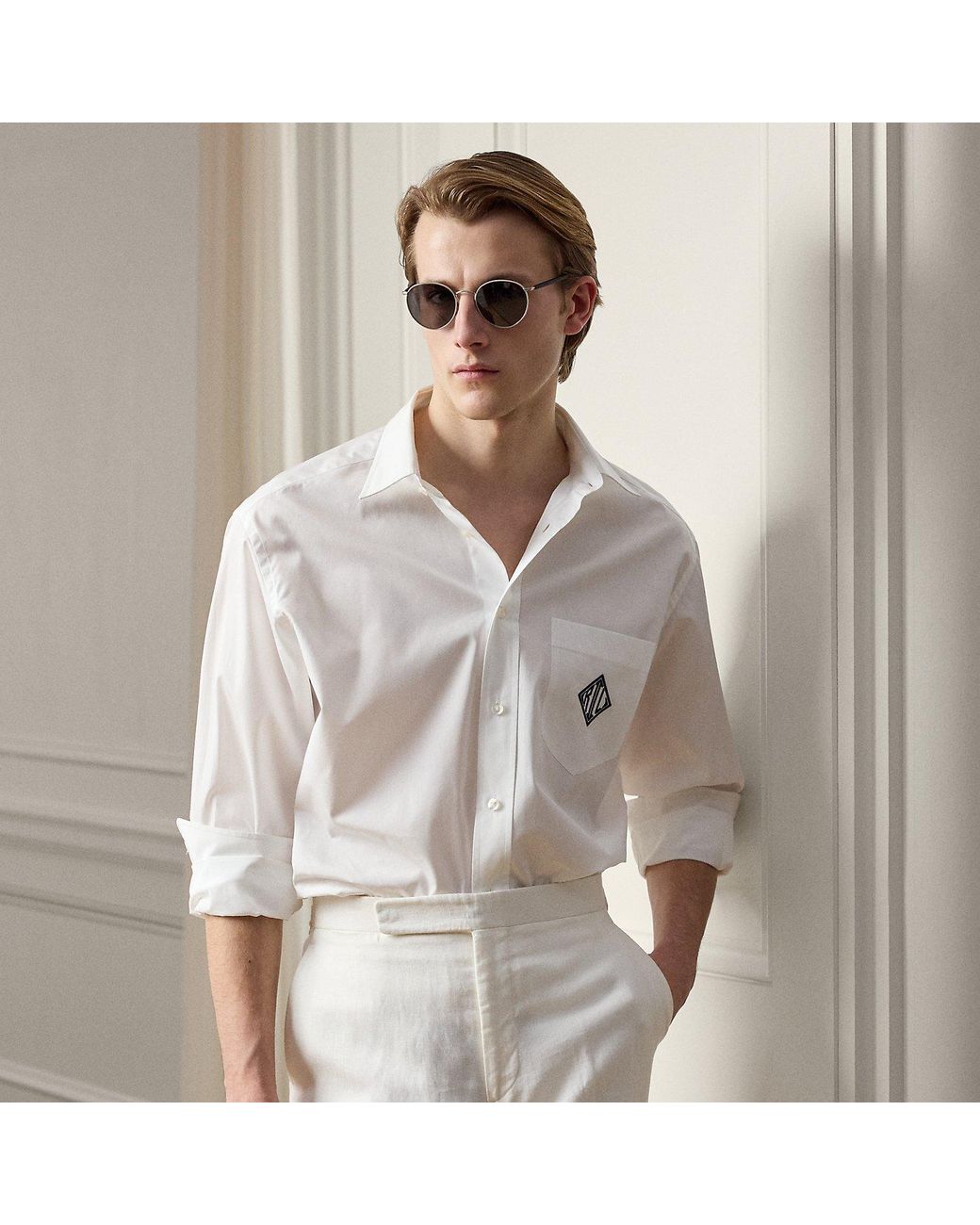 Ralph Lauren Gray Relaxed Fit Monogram Poplin Shirt for men