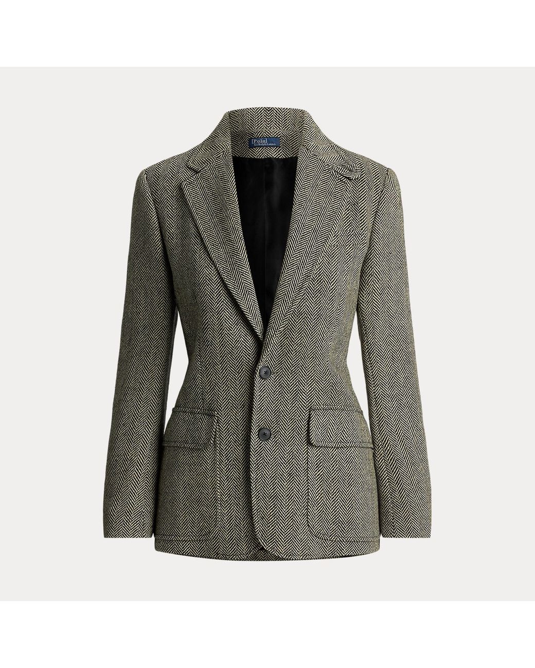 Ralph Lauren Gray Single-Breasted Herringbone Blazer