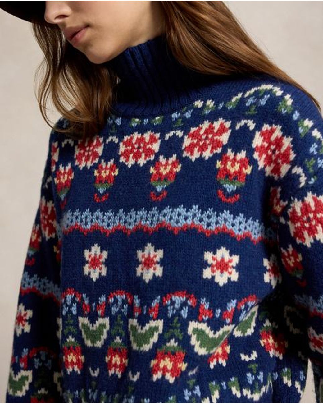 Ralph Lauren Blue Floral Wool-Blend Jumper