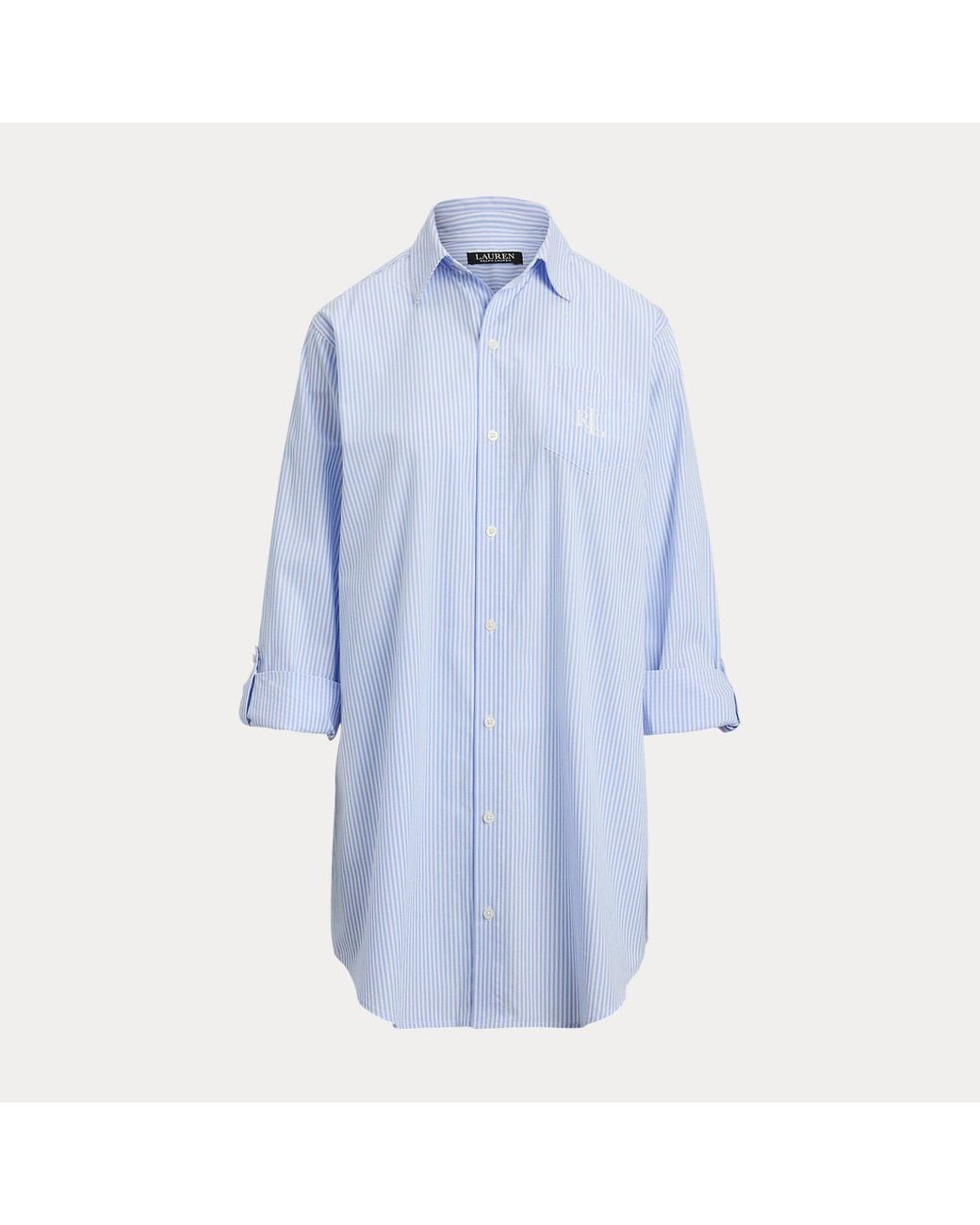 Ralph Lauren Blue Striped Cotton Poplin Sleep Shirt