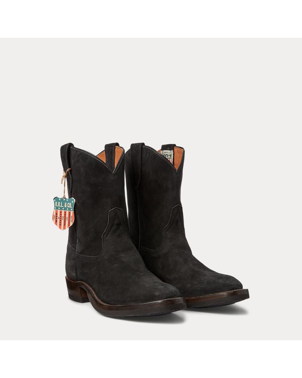 RRL Black Roughout Suede Boot for men