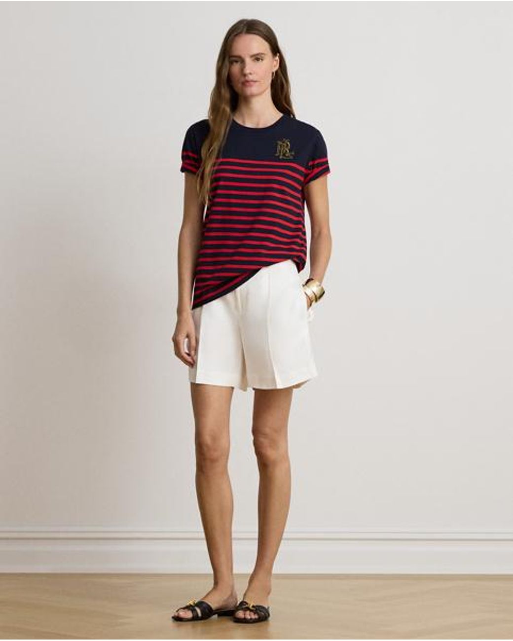 Ralph Lauren Purple Striped Beaded-Logo Cotton Jersey Tee
