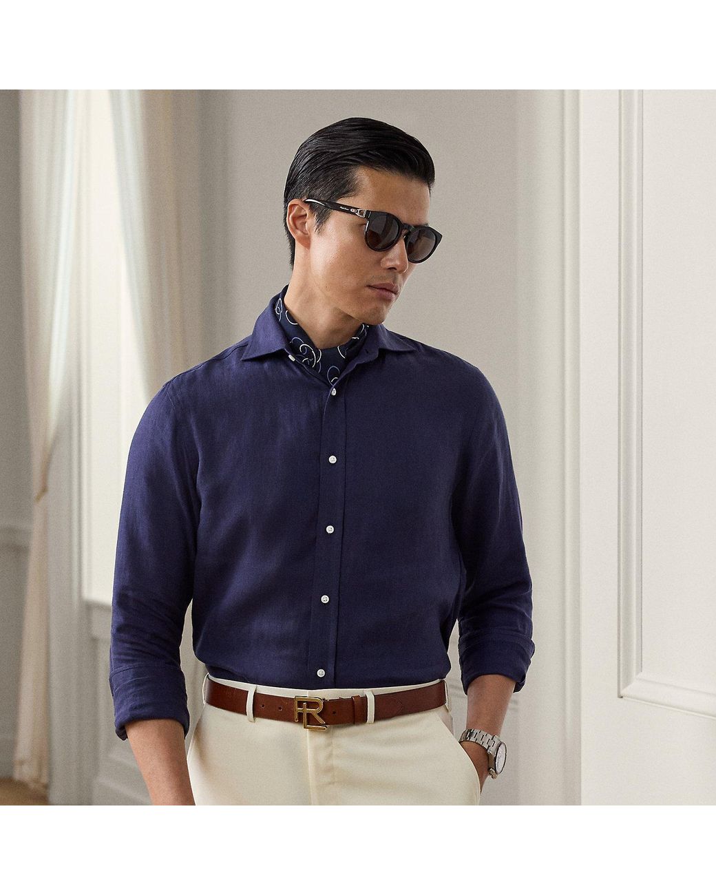 Ralph Lauren Blue Linen Shirt for men