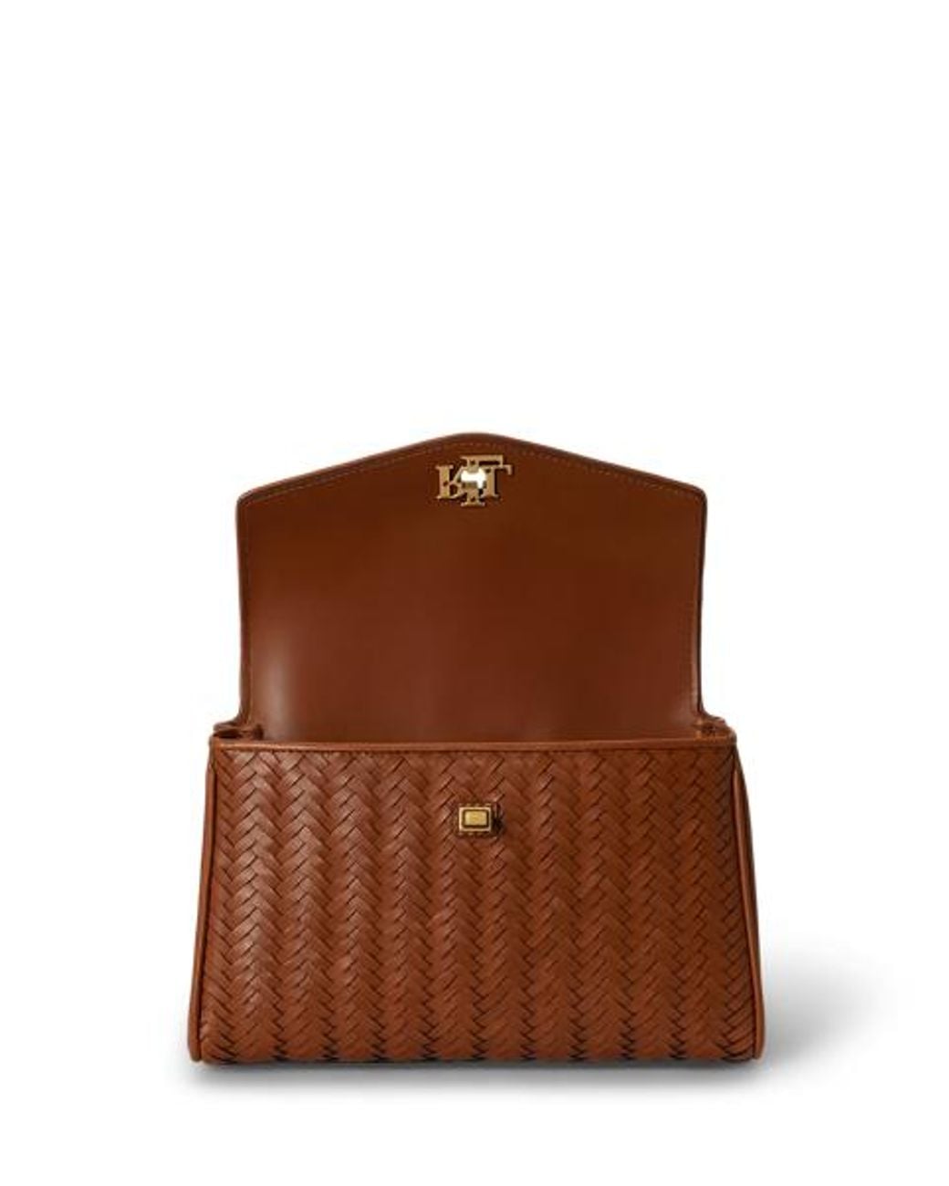 Ralph Lauren Blue Woven Leather Small Farrah Soft Satchel