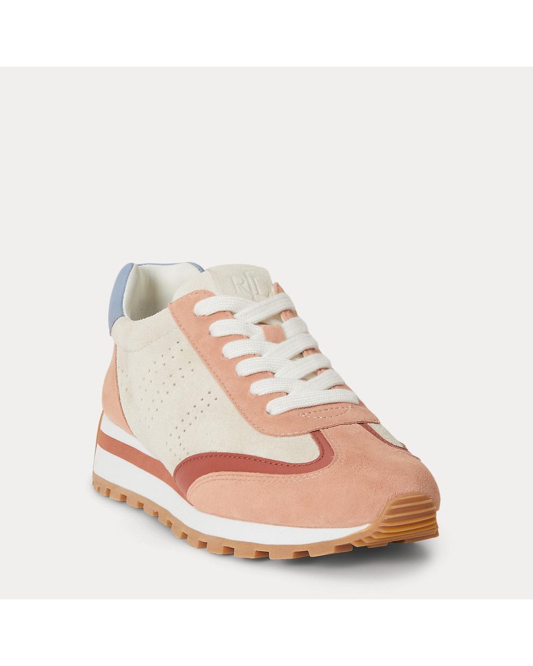 Ralph Lauren Pink Dani Perforated Suede Trainer