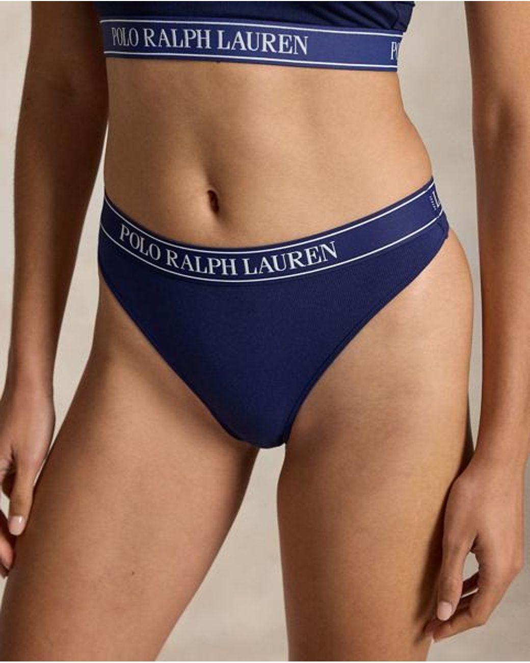 Polo Ralph Lauren Blue Repeat-Logo Mid-Rise Thong