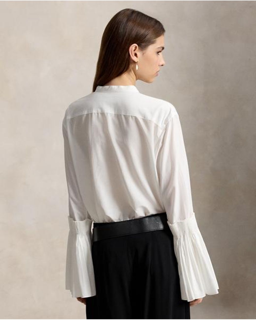 Polo Ralph Lauren White Cotton-Silk Bell-Sleeve Shirt
