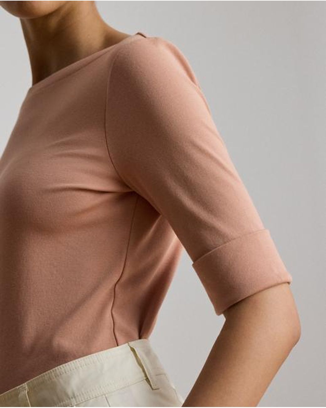Ralph Lauren Brown Stretch Cotton Boatneck Tee