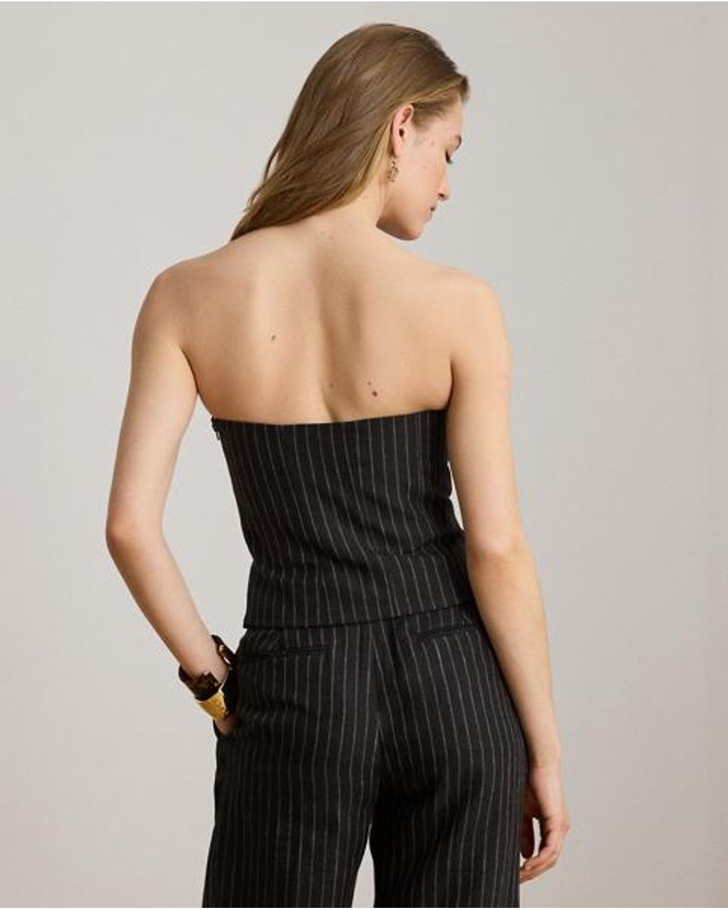 Ralph Lauren Black Chalk-Stripe Linen Canvas Bustier