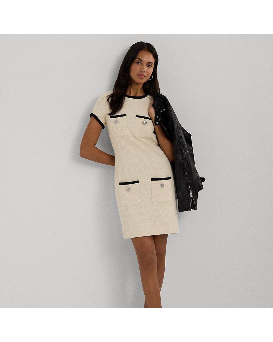 Ralph Lauren Two tone Boucle Sheath Dress in Natural Lyst UK