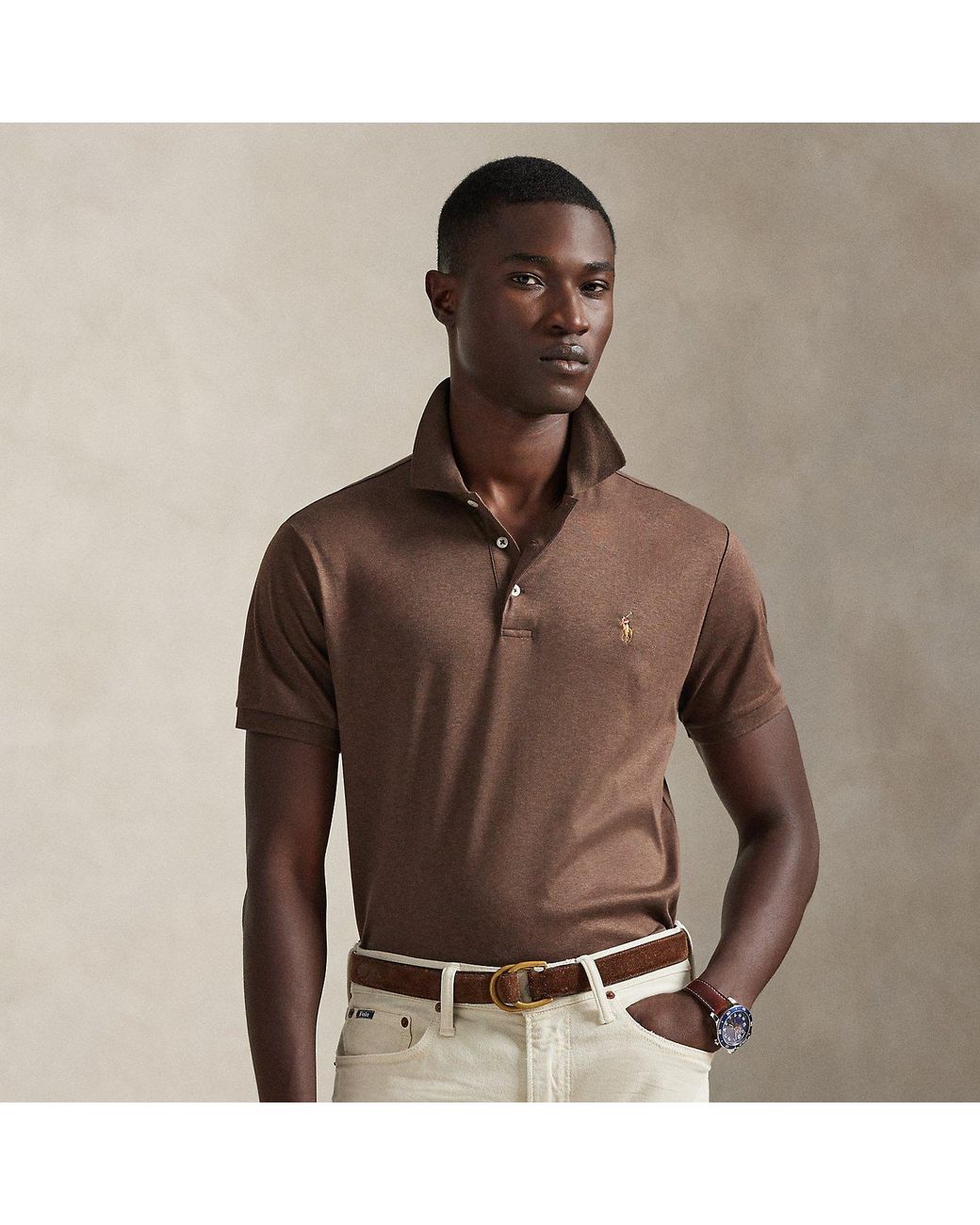 Polo Ralph Lauren Brown Custom Slim Fit Soft Cotton Polo Shirt for men
